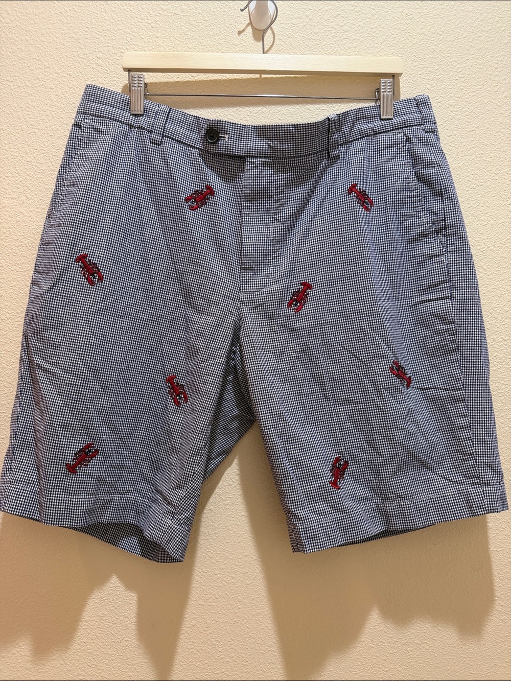 Brooks Brothers Bermuda Men's Blue Check Embroidered Lobster Shorts Size 38